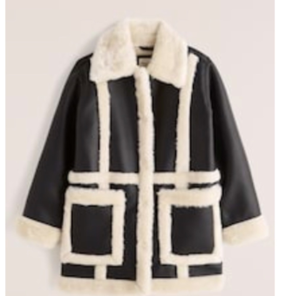 Abercrombie & Fitch Oversized Sherpa-Lined Vegan Leather Coat